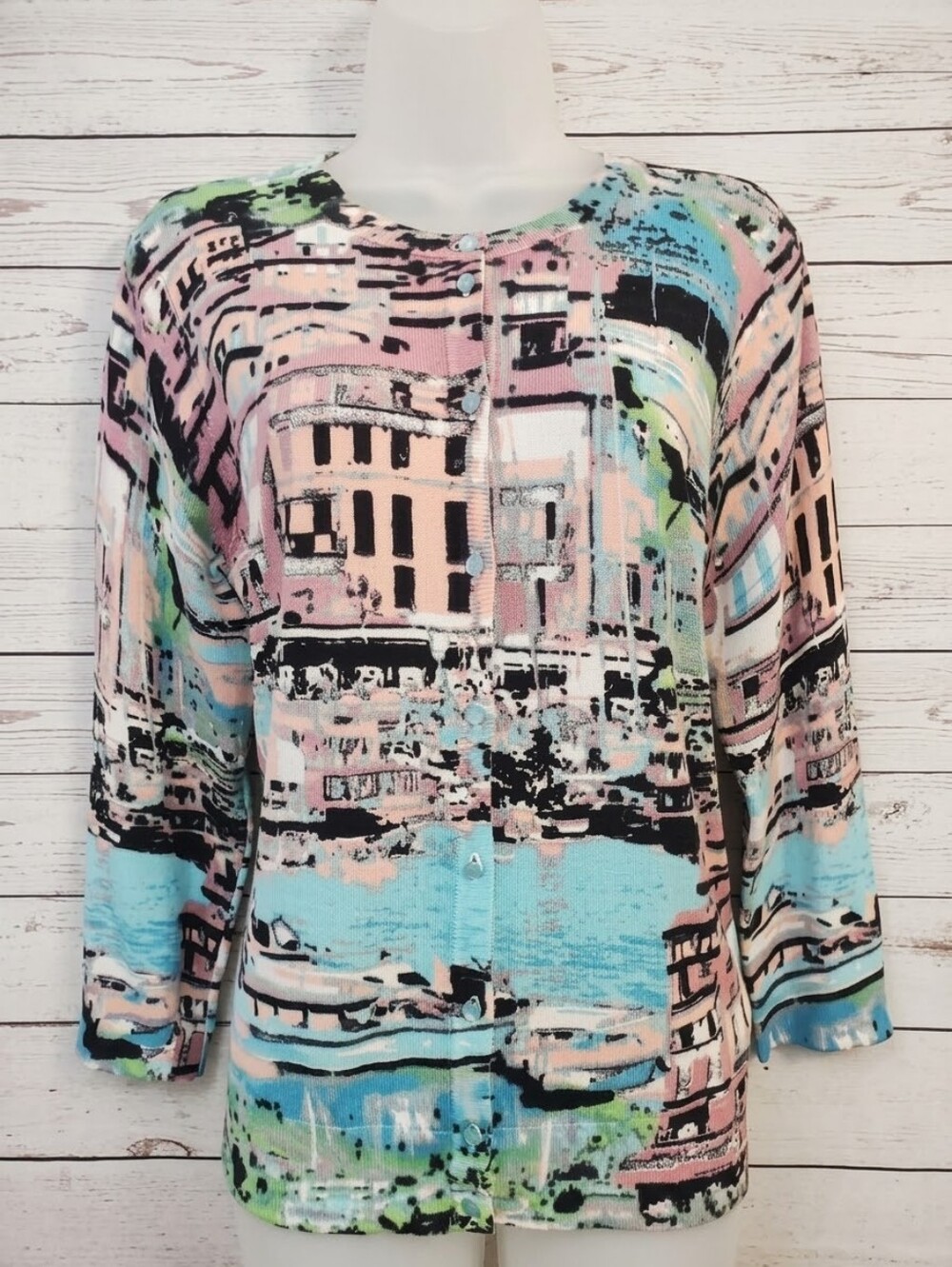 Cable & Gauge Women’s Size Large Coastal Print Button Front Cardigan